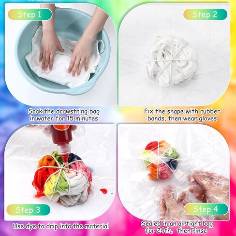 Abbylike 144Pcs Tie Dye Party Supplies with Cotton Drawstring Backpacks White Scrunchies Hair Ties Elastic Headbands for DIY Tie Dye in Kuwait
