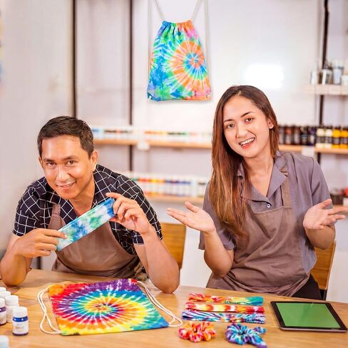 Abbylike 144Pcs Tie Dye Party Supplies with Cotton Drawstring Backpacks White Scrunchies Hair Ties Elastic Headbands for DIY Tie Dye in Kuwait