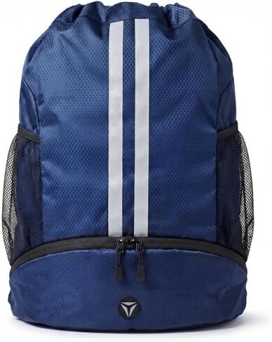 Thorza Drawstring Backpack, Water-Repellent with Shoe Compartment - Reflective Strips, 2 Mesh Side Pockets, Lightweight & Durable Men Gym Bag, Adjustable Straps - Navy Blue in Saudi Arabia