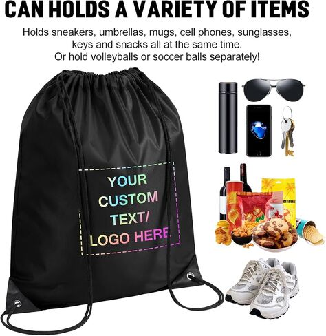 Custom Drawstring Backpack with Logo & Text, 10/50/100/200/500 Bulk Personalized Drawstring Bags with Logo for Promotional Gifts Party Fovors Trade Shows, 210D Polyester,16.9x13.4in,12 Colors in Saudi Arabia
