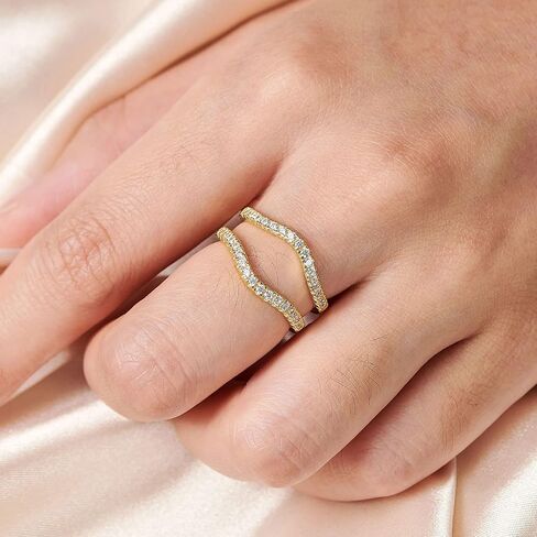 Yellow Gold Ring Enhancer for Engagement Rings Wedding Band Ring Guard 925 Sterling Silver Round AAAAA Cubic Zirconia Size 8 in Kuwait