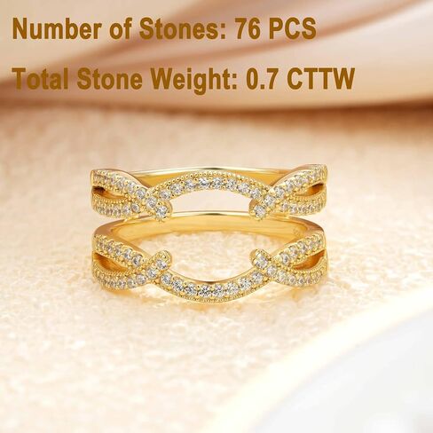 Yellow Gold Ring Enhancer for Engagement Rings Wedding Band Ring Guard 925 Sterling Silver Round AAAAA Cubic Zirconia Size 8 in Kuwait