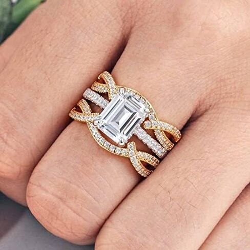 Yellow Gold Ring Enhancer for Engagement Rings Wedding Band Ring Guard 925 Sterling Silver Round AAAAA Cubic Zirconia Size 8 in Kuwait