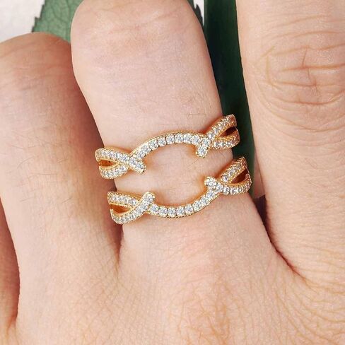 Yellow Gold Ring Enhancer for Engagement Rings Wedding Band Ring Guard 925 Sterling Silver Round AAAAA Cubic Zirconia Size 8 in Kuwait