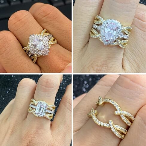Yellow Gold Ring Enhancer for Engagement Rings Wedding Band Ring Guard 925 Sterling Silver Round AAAAA Cubic Zirconia Size 8 in Kuwait