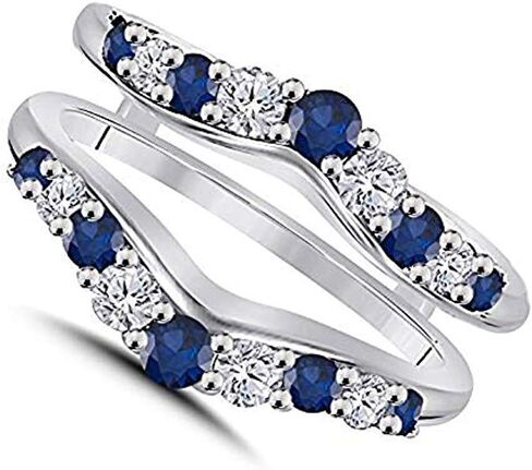0.50ct Cubic Zirconia & Blue Sapphire Ring Solitaire Enhancer Guard Wrap in 14K White Gold Plated Women Jewelry in Saudi Arabia