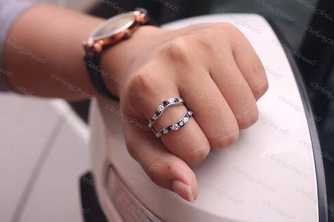 0.50ct Cubic Zirconia & Blue Sapphire Ring Solitaire Enhancer Guard Wrap in 14K White Gold Plated Women Jewelry in Saudi Arabia