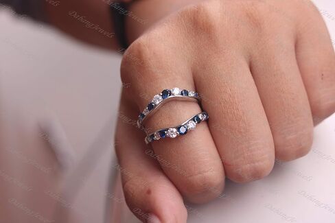 0.50ct Cubic Zirconia & Blue Sapphire Ring Solitaire Enhancer Guard Wrap in 14K White Gold Plated Women Jewelry in Saudi Arabia