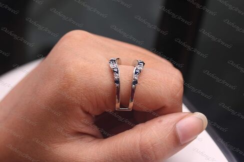 0.50ct Cubic Zirconia & Blue Sapphire Ring Solitaire Enhancer Guard Wrap in 14K White Gold Plated Women Jewelry in Saudi Arabia