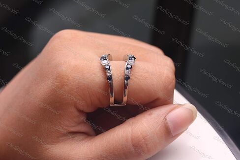 0.50ct Cubic Zirconia & Blue Sapphire Ring Solitaire Enhancer Guard Wrap in 14K White Gold Plated Women Jewelry in Saudi Arabia