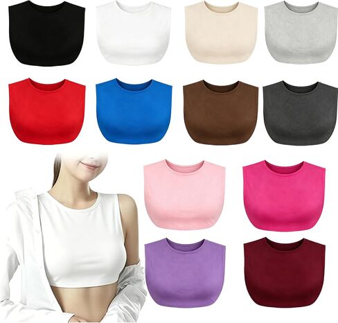 12Pcs Modesty Panels for Women Crew Collar Dickie Cleavage Cover Up deep Neck Cover up Lingerie Camisoles Tanks Black in Saudi Arabia