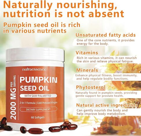Lenoria Nutra Essence Pumpkin Seed Oil Softgels with Saw Palmetto,Cold Pressed, Pure Virgin Oil, Essential Fatty Acids & Phytosterols Non-GMO (1pc) in Saudi Arabia