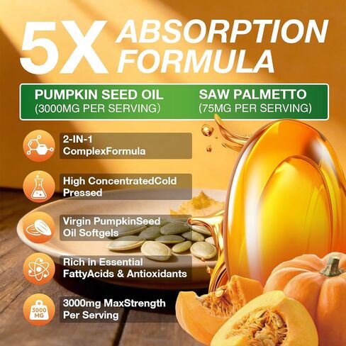 Pumpkin Seed Oil Capsules - Saw Palmetto Pumpkin Seed Oil 300 Softgels 3000mg for Prostate Health, Immune and Urinary Tract Support Promotes Hair Growth - Pure Non GMO in Saudi Arabia