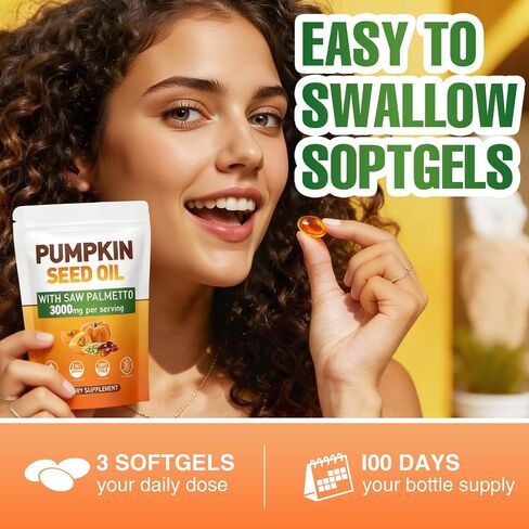 Pumpkin Seed Oil Capsules - Saw Palmetto Pumpkin Seed Oil 300 Softgels 3000mg for Prostate Health, Immune and Urinary Tract Support Promotes Hair Growth - Pure Non GMO in Saudi Arabia