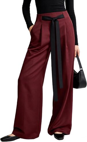 SUMABA Women's Wide Leg Pants High Waisted Casual Tie Knot Pants with Pockets Loose Business Trousers in Saudi Arabia
