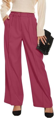 Women Suit Pants Wide Leg Pants High Elastic Waisted in The Back Business Work Trousers Long Straight in Kuwait