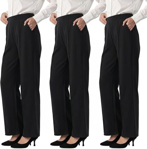Women’s Dress Work Pants – Business Casual Stretchy Wide Leg Slacks with Pockets in Saudi Arabia