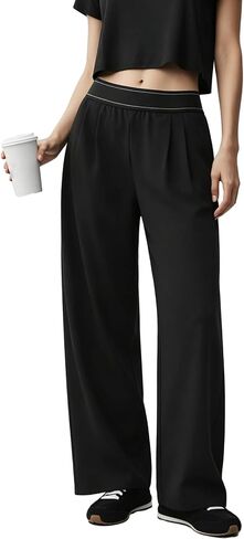 NEXSONIC Women’s Wide Leg Pants Elastic Waisted Casual Work Business Dress Lounge Palazzo Pants Suit Up Trousers in Saudi Arabia