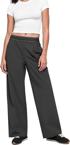 NEXSONIC Women’s Wide Leg Pants Elastic Waisted Casual Work Business Dress Lounge Palazzo Pants Suit Up Trousers in Saudi Arabia