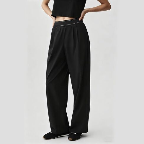 NEXSONIC Women’s Wide Leg Pants Elastic Waisted Casual Work Business Dress Lounge Palazzo Pants Suit Up Trousers in Saudi Arabia