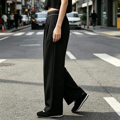 NEXSONIC Women’s Wide Leg Pants Elastic Waisted Casual Work Business Dress Lounge Palazzo Pants Suit Up Trousers in Saudi Arabia