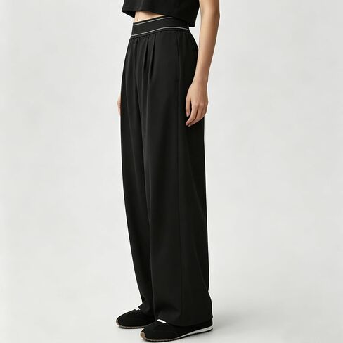 NEXSONIC Women’s Wide Leg Pants Elastic Waisted Casual Work Business Dress Lounge Palazzo Pants Suit Up Trousers in Saudi Arabia