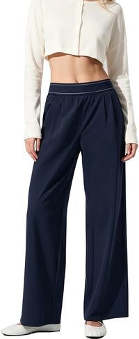 NEXSONIC Women’s Wide Leg Pants Elastic Waisted Casual Work Business Dress Lounge Palazzo Pants Suit Up Trousers in Saudi Arabia