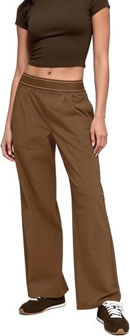 NEXSONIC Women’s Wide Leg Pants Elastic Waisted Casual Work Business Dress Lounge Palazzo Pants Suit Up Trousers in Saudi Arabia