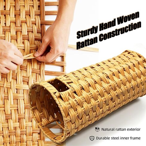 Rattan Umbrella Stand with Drip Tray - Hand Woven Freestanding Entryway Umbrella Holder, Small Rattan Rack Organizer with 4 Hooks for Folding Umbrellas & Canes, 7.5" L x 7.5" W x 16.5" H in Saudi Arabia