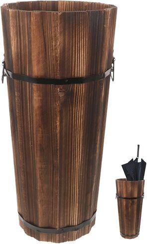 PRETYZOOM Wooden Umbrella Stand Garden Umbrella Base for Outdoor Patio Entryway Modern Design Carbonized Wood Canes in Kuwait