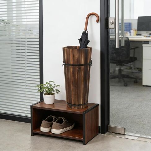 PRETYZOOM Wooden Umbrella Stand Garden Umbrella Base for Outdoor Patio Entryway Modern Design Carbonized Wood Canes in Kuwait