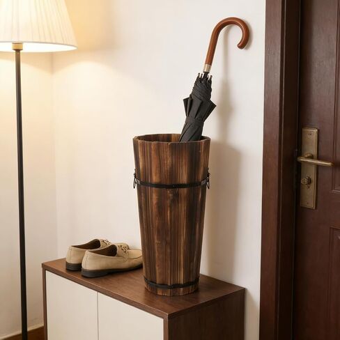 PRETYZOOM Wooden Umbrella Stand Garden Umbrella Base for Outdoor Patio Entryway Modern Design Carbonized Wood Canes in Kuwait