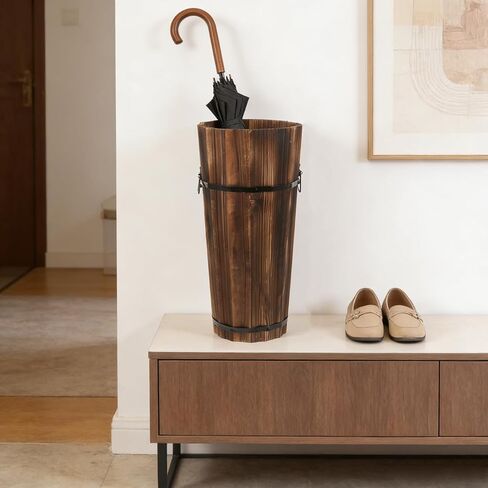PRETYZOOM Wooden Umbrella Stand Garden Umbrella Base for Outdoor Patio Entryway Modern Design Carbonized Wood Canes in Kuwait