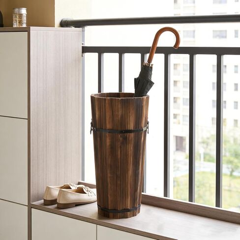 PRETYZOOM Wooden Umbrella Stand Garden Umbrella Base for Outdoor Patio Entryway Modern Design Carbonized Wood Canes in Kuwait