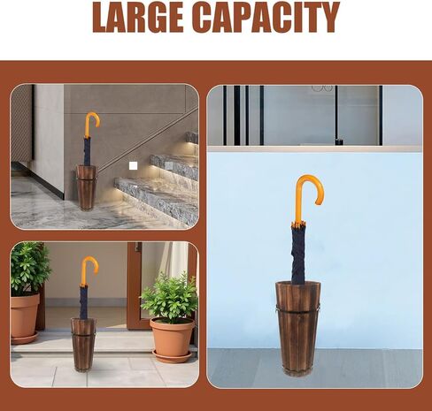 PRETYZOOM Wooden Umbrella Stand Garden Umbrella Base for Outdoor Patio Entryway Modern Design Carbonized Wood Canes in Kuwait