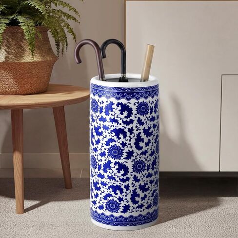 Sawysine White Ceramic Umbrella Stand with Hollow-out Design Heavy Porcelain Umbrella Holder for Entryway 17" Heavy Porcelain Holder for Umbrellas Canes Home Decor Walking Sticks in Kuwait