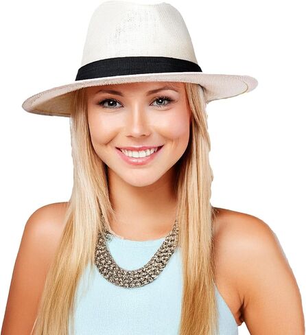 TOP HEADWEAR Womens Panama Upturn Paper Braid Wide Brim Fedora Hat in Kuwait