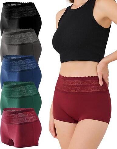 Sunm Boutique Cotton Boyshort Underwear for Women, Sexy Lace Waistband Women's Panties, Full Coverage Ladies Boxer Briefs in Saudi Arabia