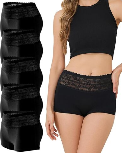 Sunm Boutique Cotton Boyshort Underwear for Women, Sexy Lace Waistband Women's Panties, Full Coverage Ladies Boxer Briefs in Saudi Arabia