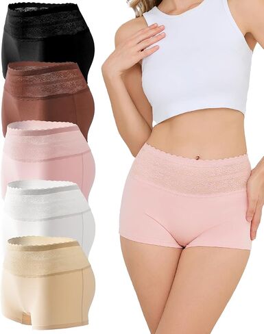 Sunm Boutique Cotton Boyshort Underwear for Women, Sexy Lace Waistband Women's Panties, Full Coverage Ladies Boxer Briefs in Saudi Arabia