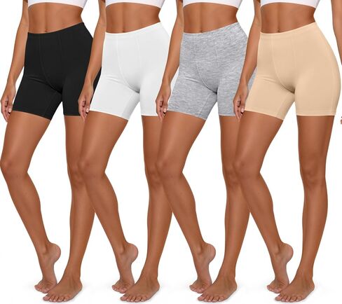 Women's Cotton Boy Shorts - High-Waisted Anti-Chafing Stretch Biker Shorts Underwear, 4-Pack in Saudi Arabia