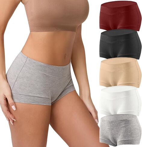 Women's Cotton Boyshorts 5-Pack Mid Rise Boxers Briefs Full Coverage Soft No-Roll Underwear (S-XXL) in Saudi Arabia