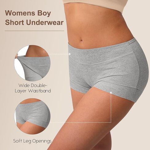Women's Cotton Boyshorts 5-Pack Mid Rise Boxers Briefs Full Coverage Soft No-Roll Underwear (S-XXL) in Saudi Arabia