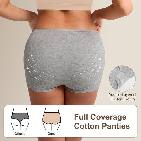 Women's Cotton Boyshorts 5-Pack Mid Rise Boxers Briefs Full Coverage Soft No-Roll Underwear (S-XXL) in Saudi Arabia