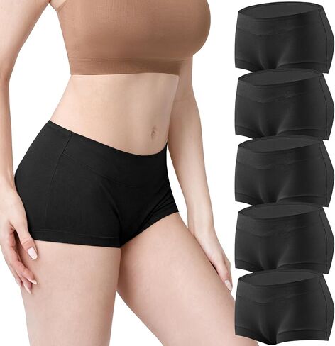 Women's Cotton Boyshorts 5-Pack Mid Rise Boxers Briefs Full Coverage Soft No-Roll Underwear (S-XXL) in Saudi Arabia