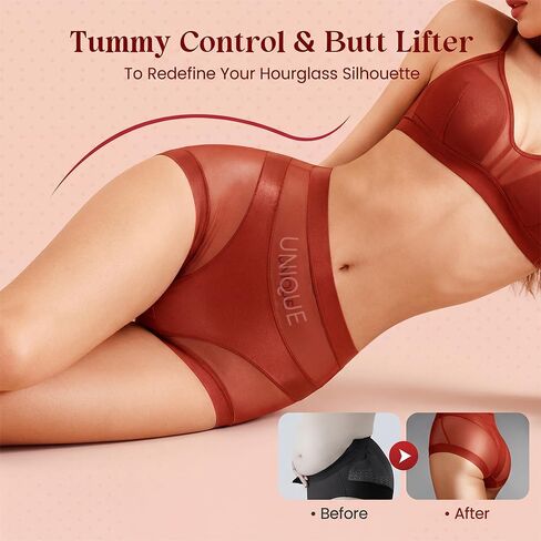 6Pcs Women's High-Waisted Tummy Control Seamless Underwear Panties, Silky Soft Full Coverage Boyshorts in Kuwait