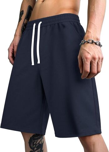 PLEPAN Men's Baggy Sweat Shorts Cotton Under Knee Length Loose Shorts Y2K Style Raw Hem Basketball Jorts in Saudi Arabia