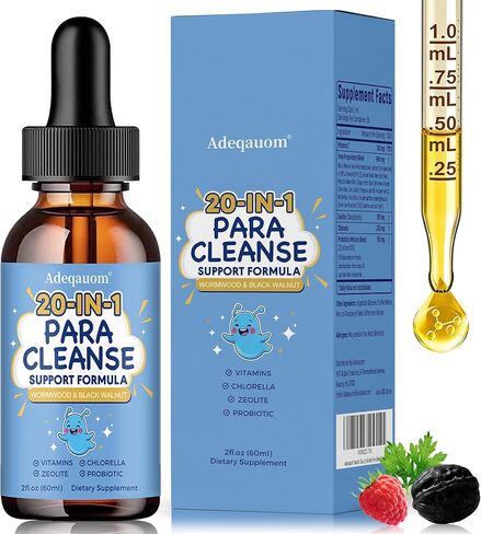 Wormwood Black Walnut Clove Parasite Cleanse for Humans & Kids, 20 in 1 Zeolite, Chlorella, 20 Billion Probiotics, Liquid Detox Support, Gut & Digestive Health Cleanse Drops, Alcohol-Free – 2 Fl. Oz in Saudi Arabia