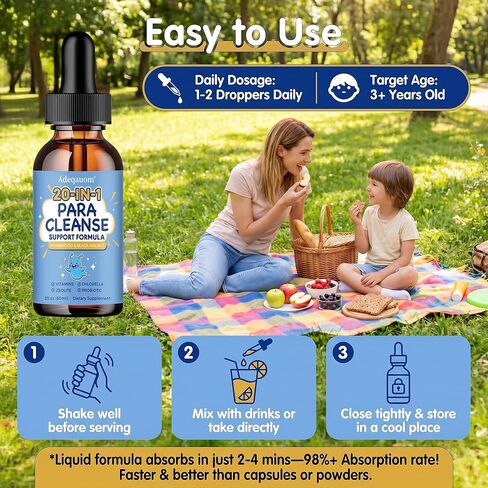Wormwood Black Walnut Clove Parasite Cleanse for Humans & Kids, 20 in 1 Zeolite, Chlorella, 20 Billion Probiotics, Liquid Detox Support, Gut & Digestive Health Cleanse Drops, Alcohol-Free – 2 Fl. Oz in Saudi Arabia