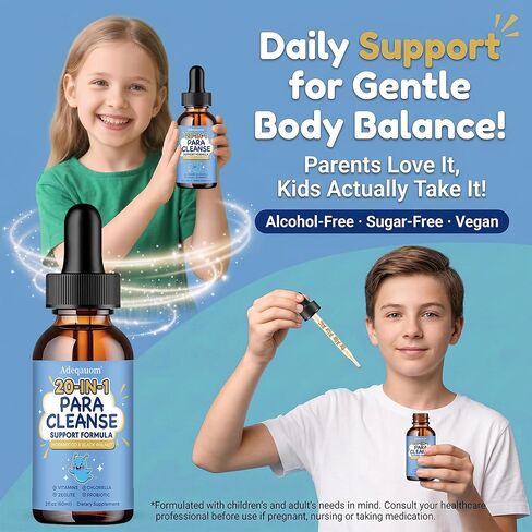 Wormwood Black Walnut Clove Parasite Cleanse for Humans & Kids, 20 in 1 Zeolite, Chlorella, 20 Billion Probiotics, Liquid Detox Support, Gut & Digestive Health Cleanse Drops, Alcohol-Free – 2 Fl. Oz in Saudi Arabia